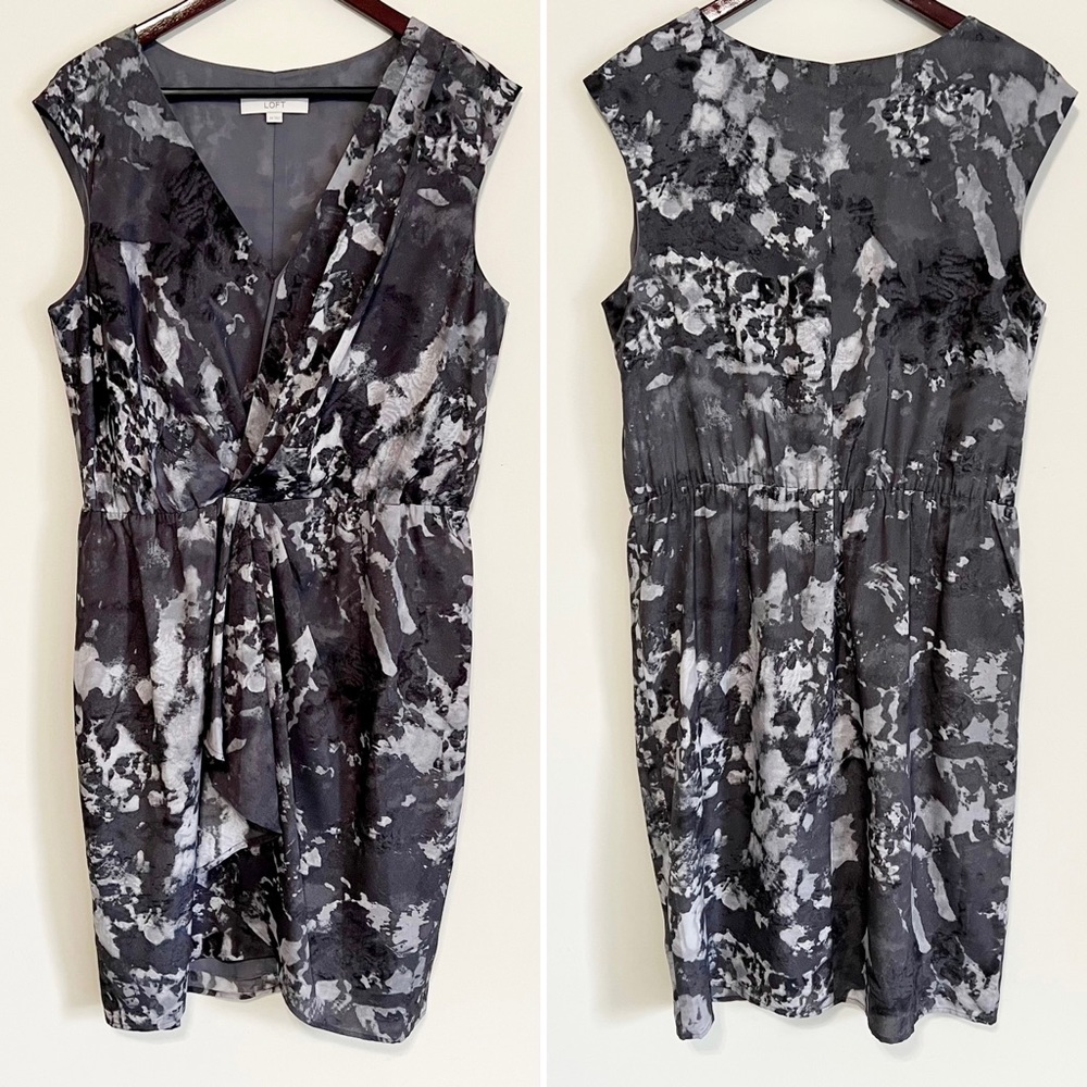 LOFT Grey and White Wrap Dress size 14